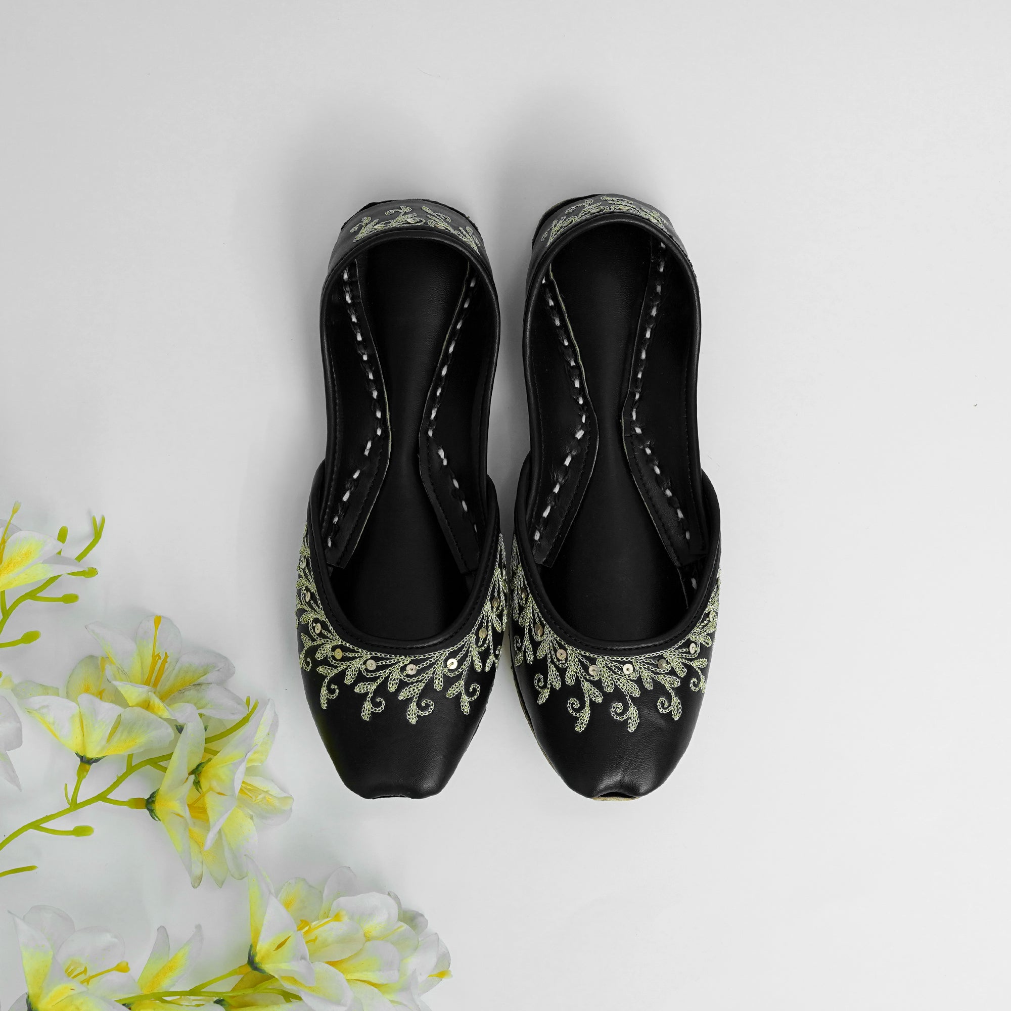 Black Embroided leather khussa