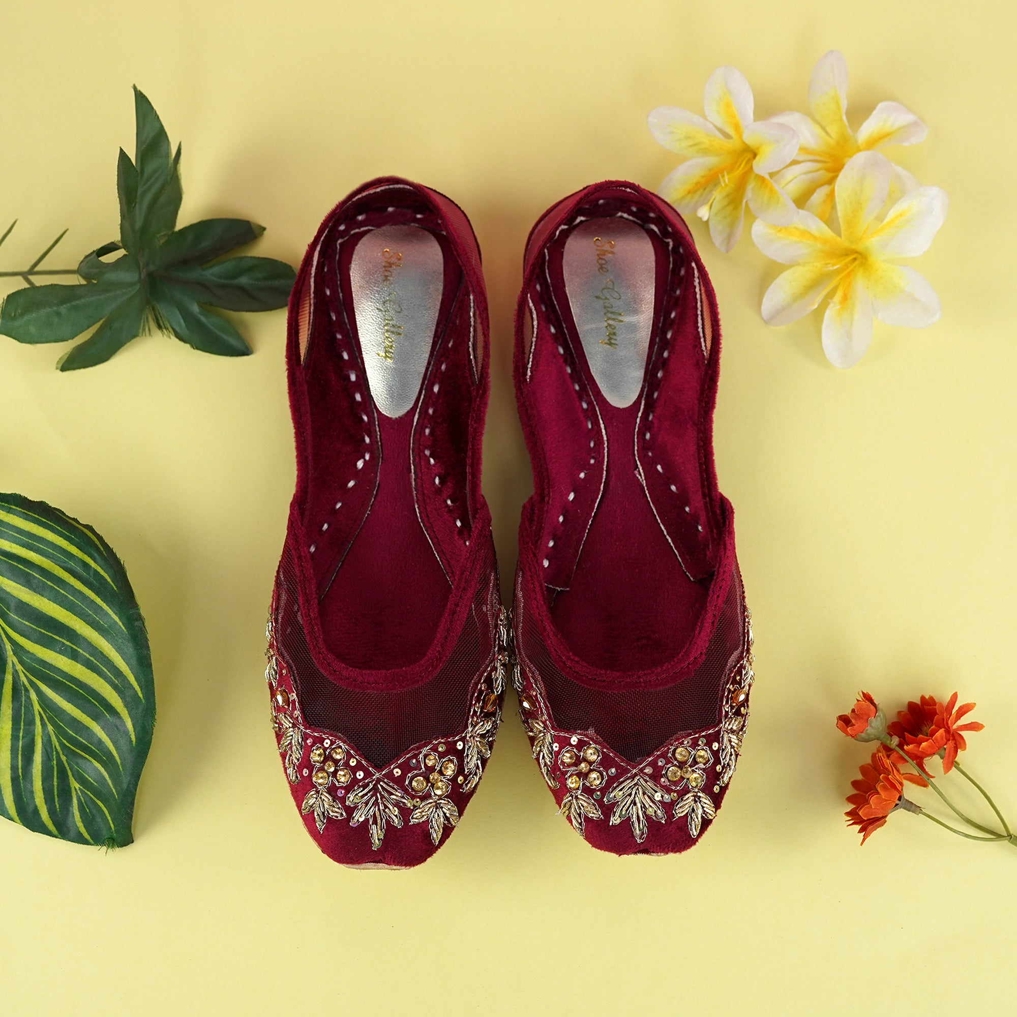 Maroon Net Embalish Khussa