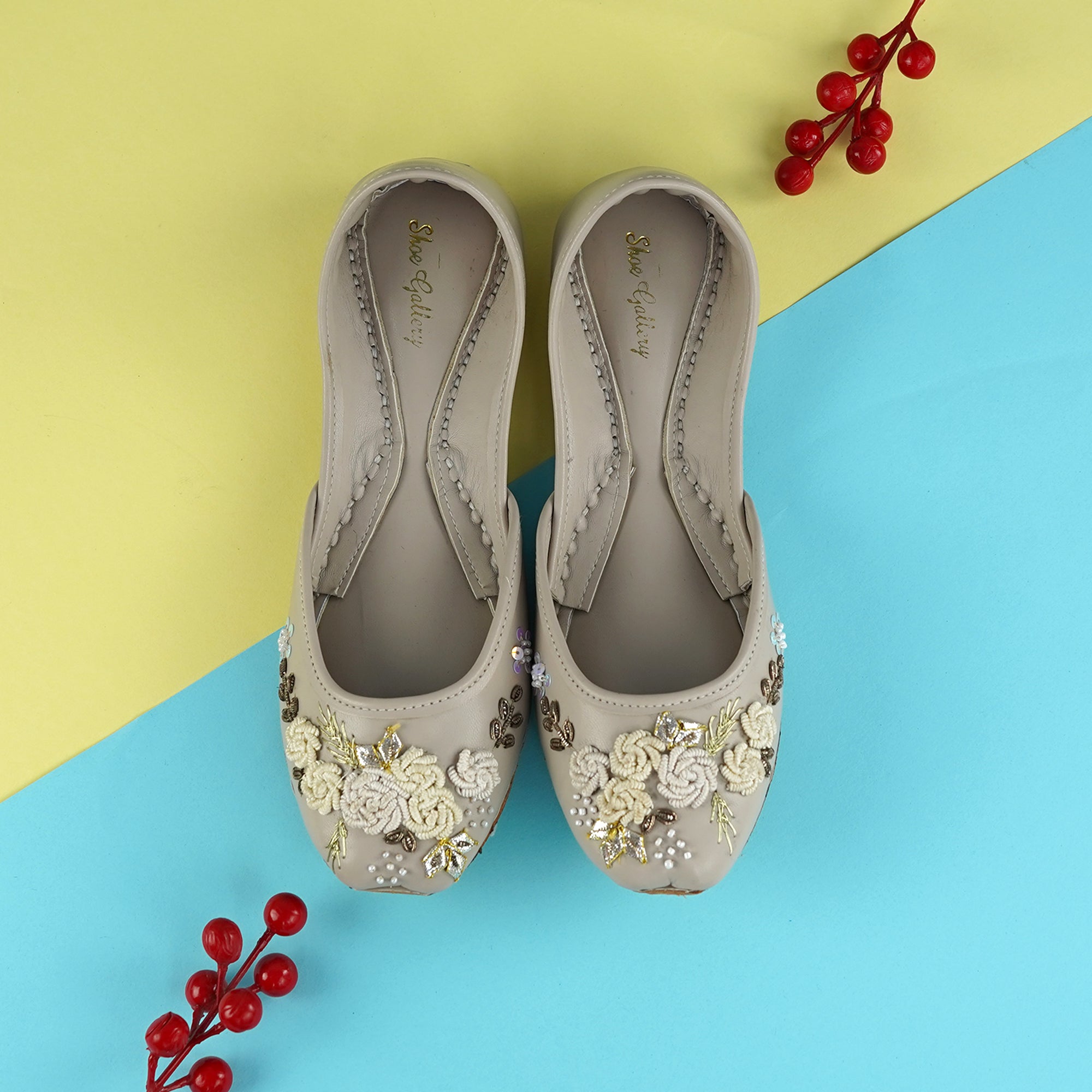 Grey Vibrant Beaded embroided khussa