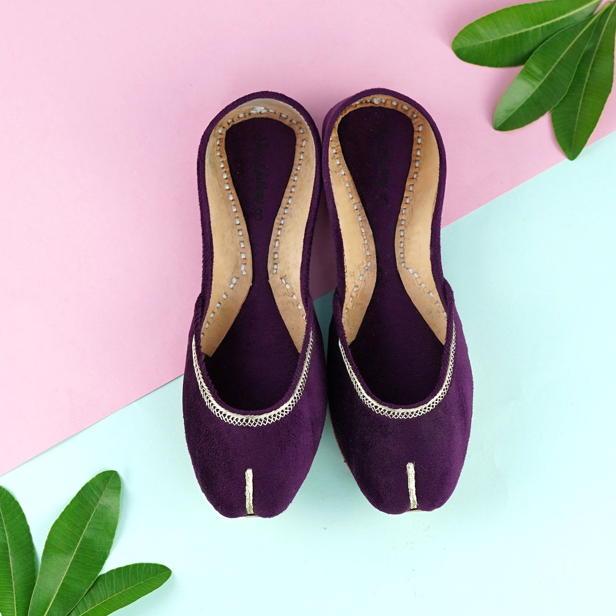 Purple Velvet Leather Khussa