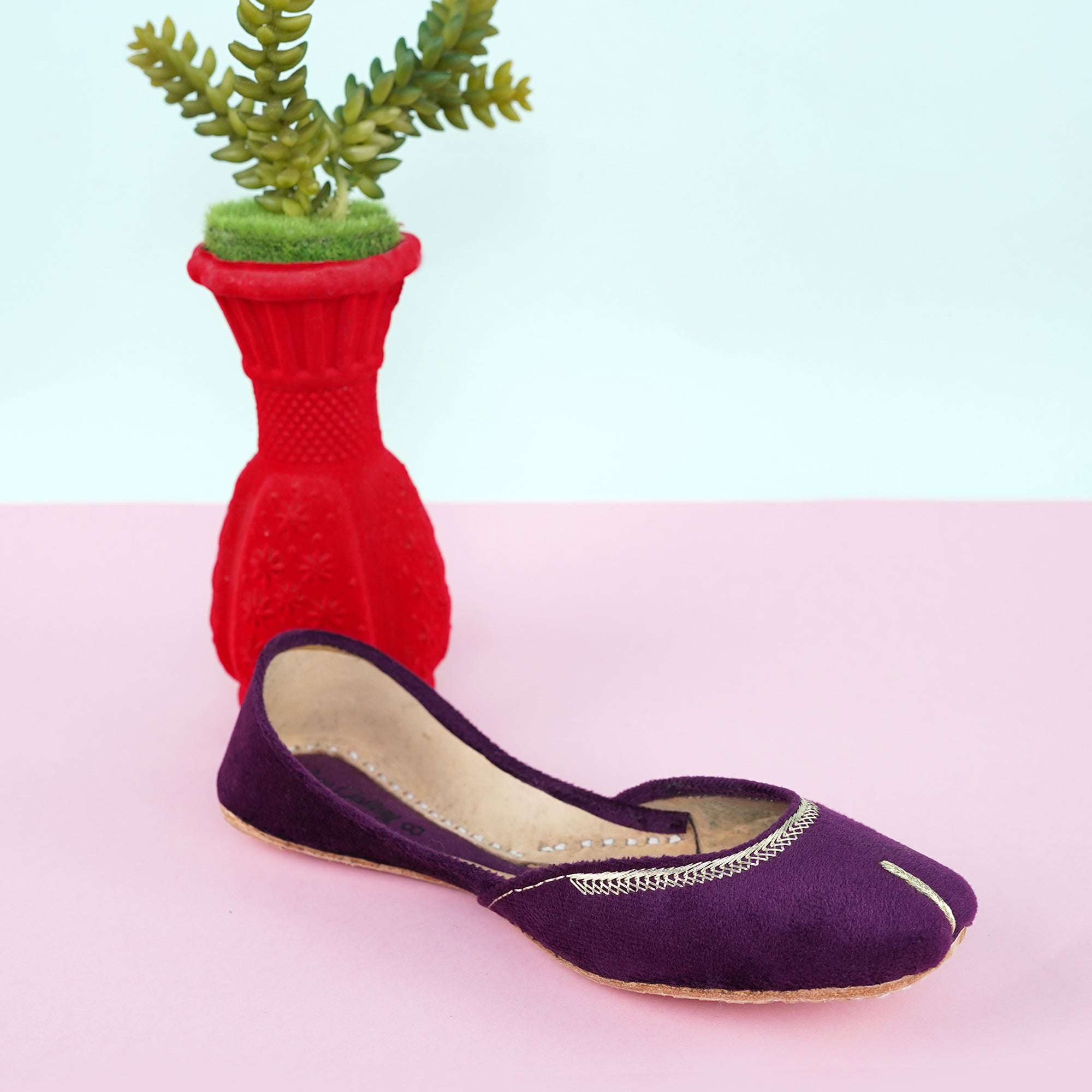 Purple Velvet Leather Khussa