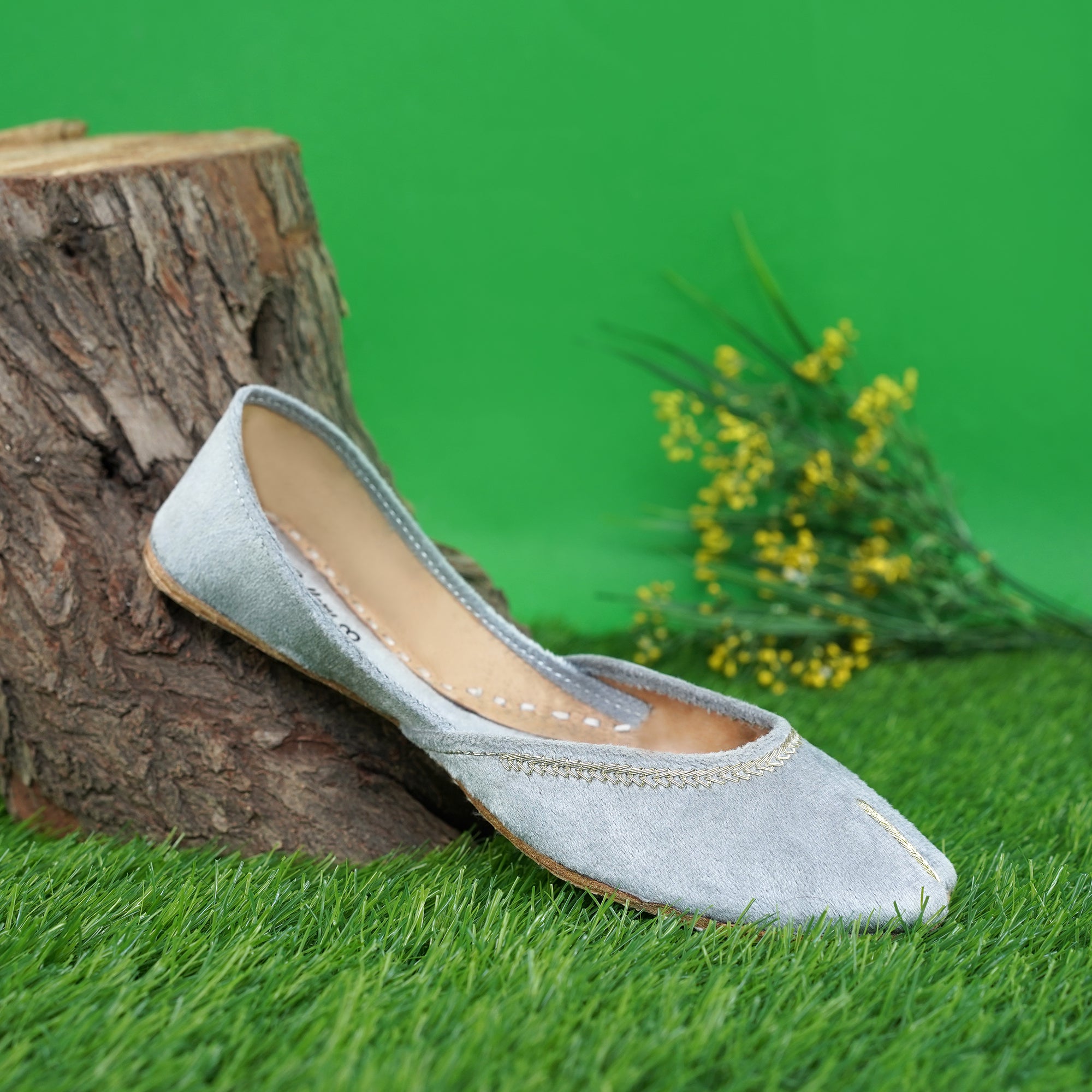 Grey Velvet Leather Khusa