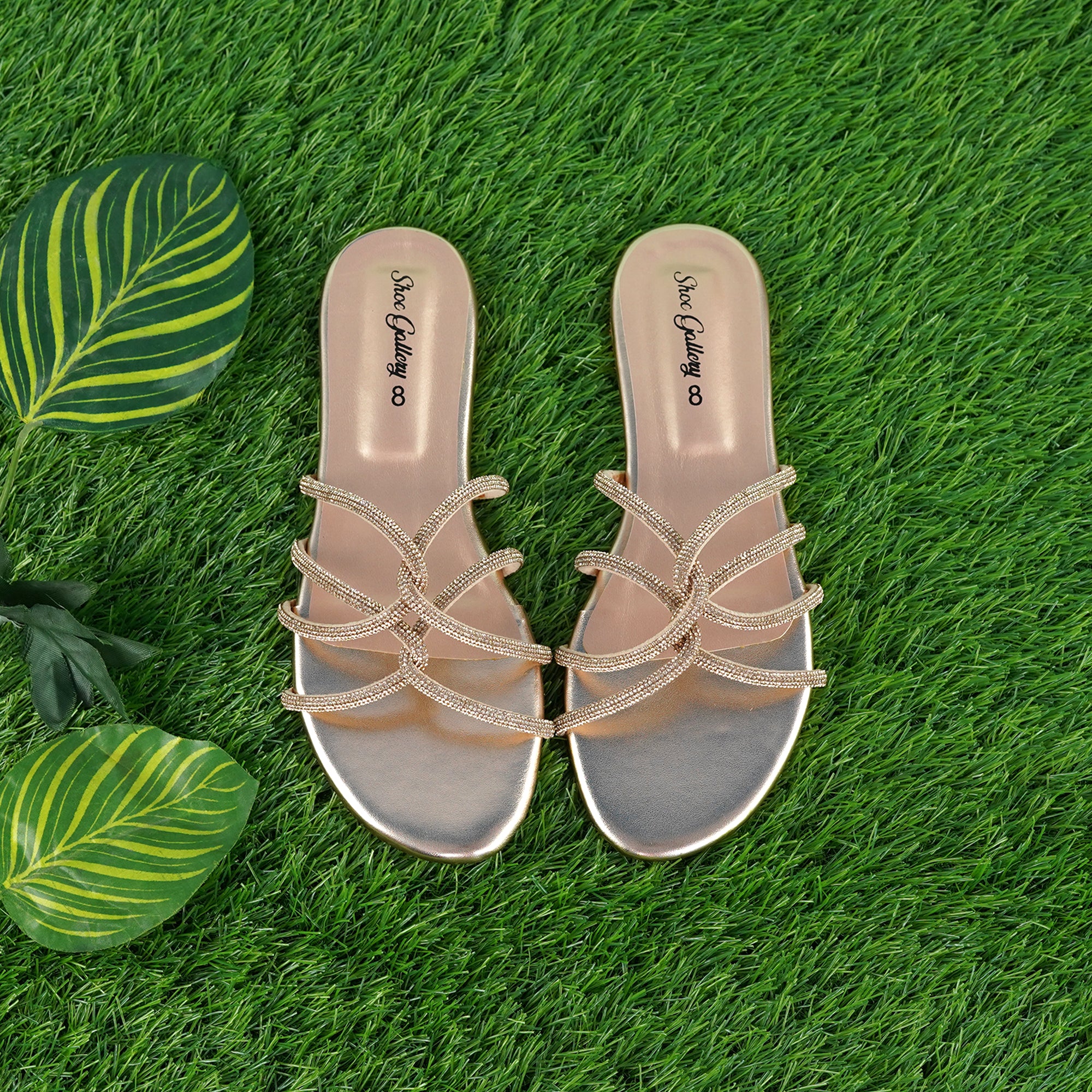 Gem-Embalish Peach Chain Chappal