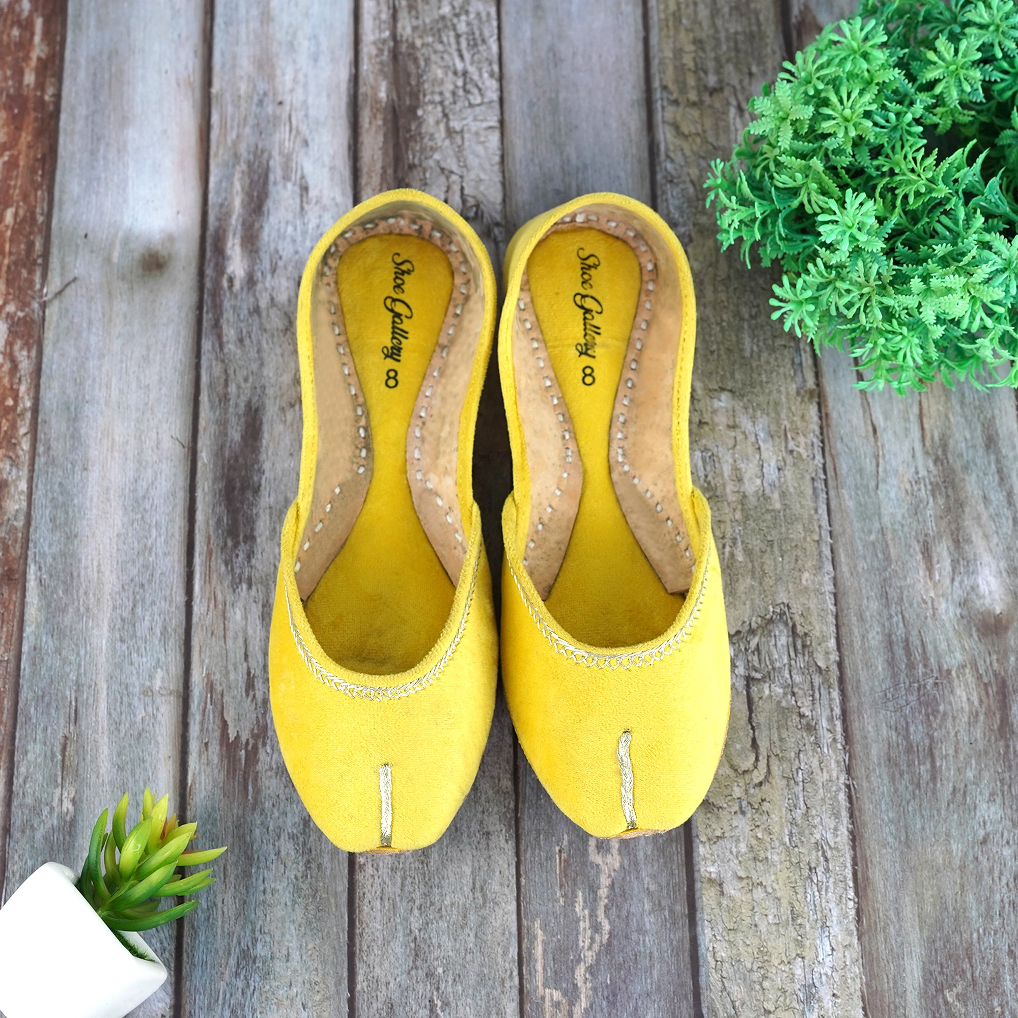 Yellow Velvet Leather Khussa