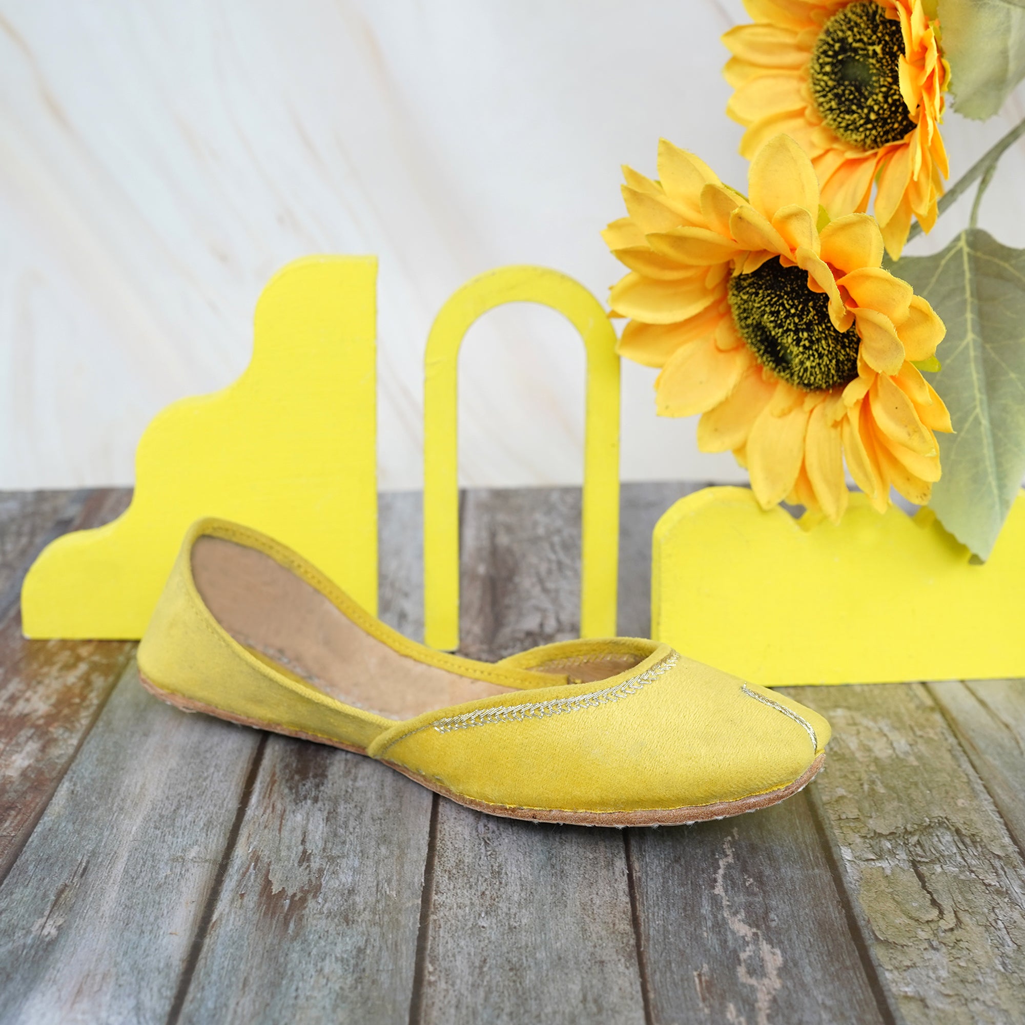 Yellow Velvet Leather Khussa