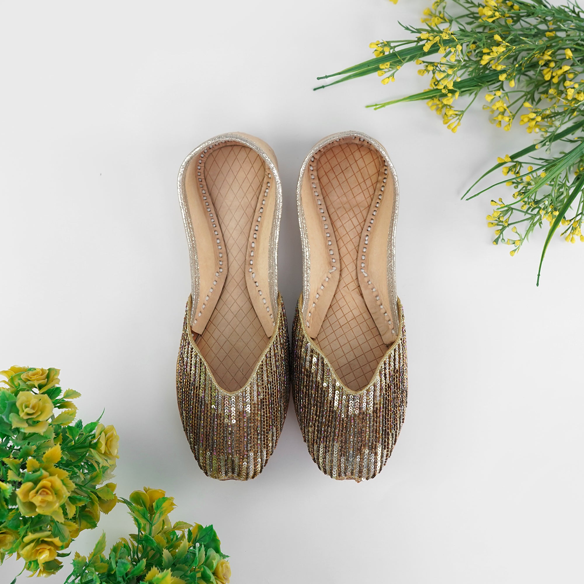 Golden embalish lather khussa