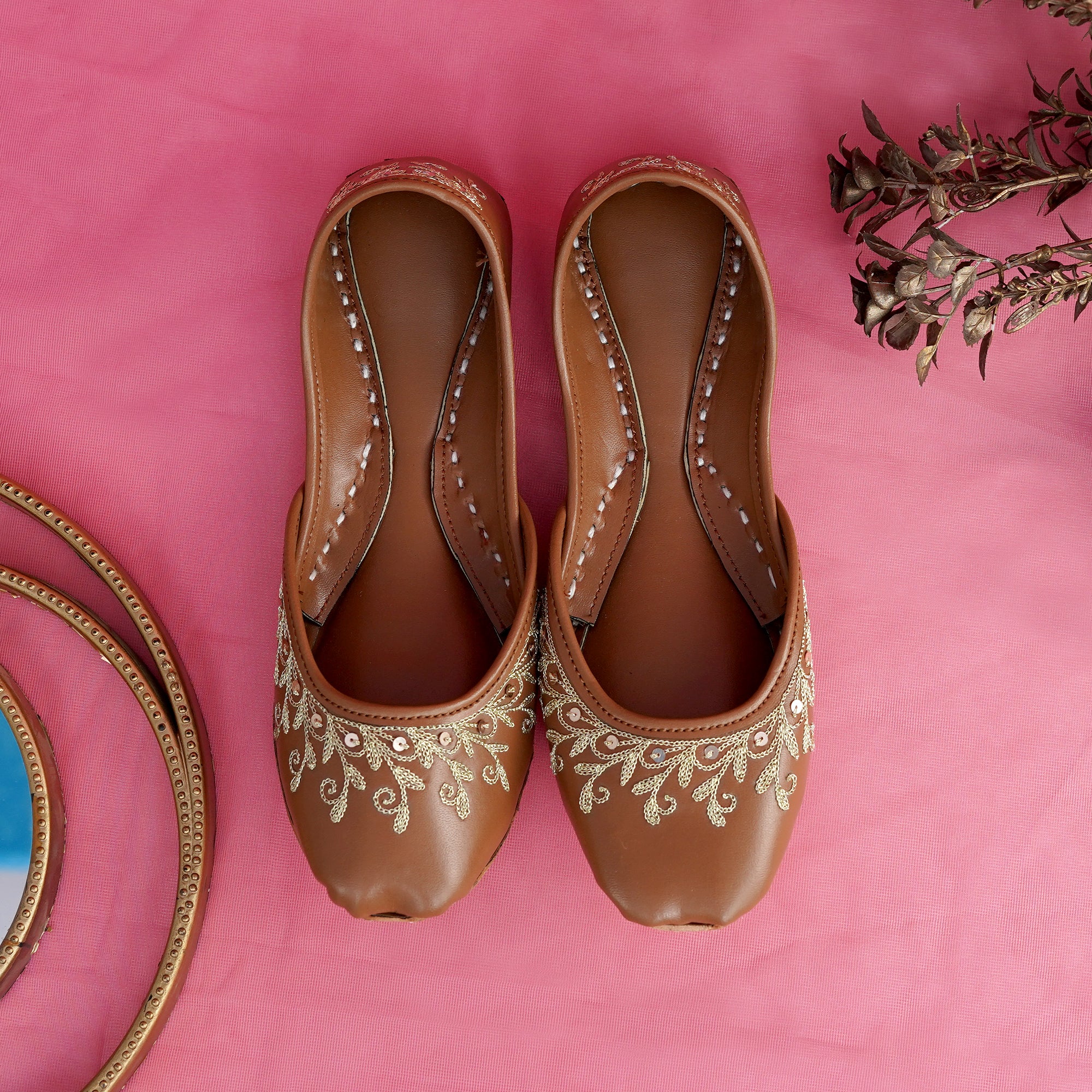 Brown Embroided lather khussa