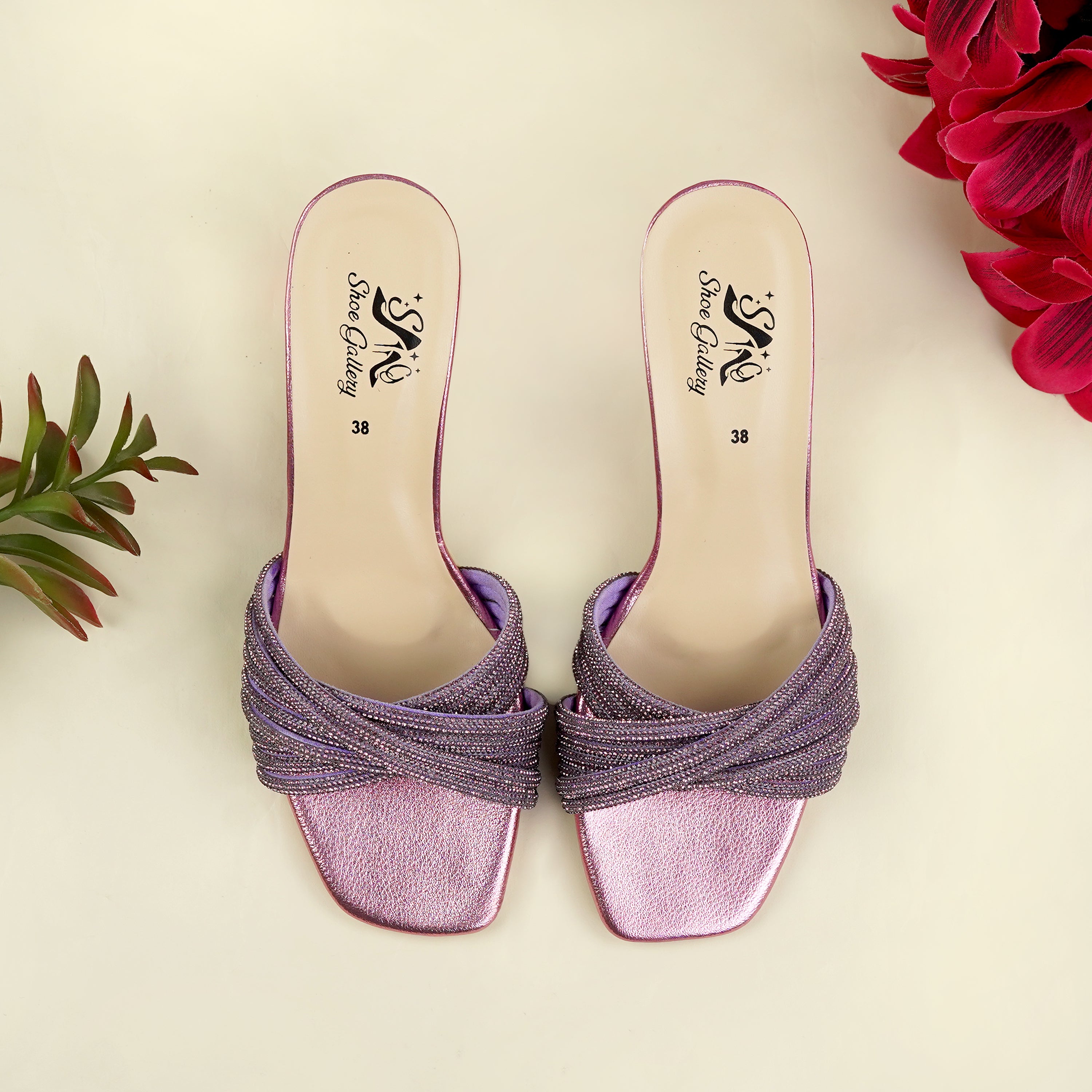 Pink Flora Slide Block Heel