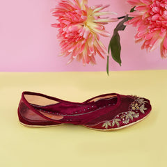 Maroon Net Embalish Khussa