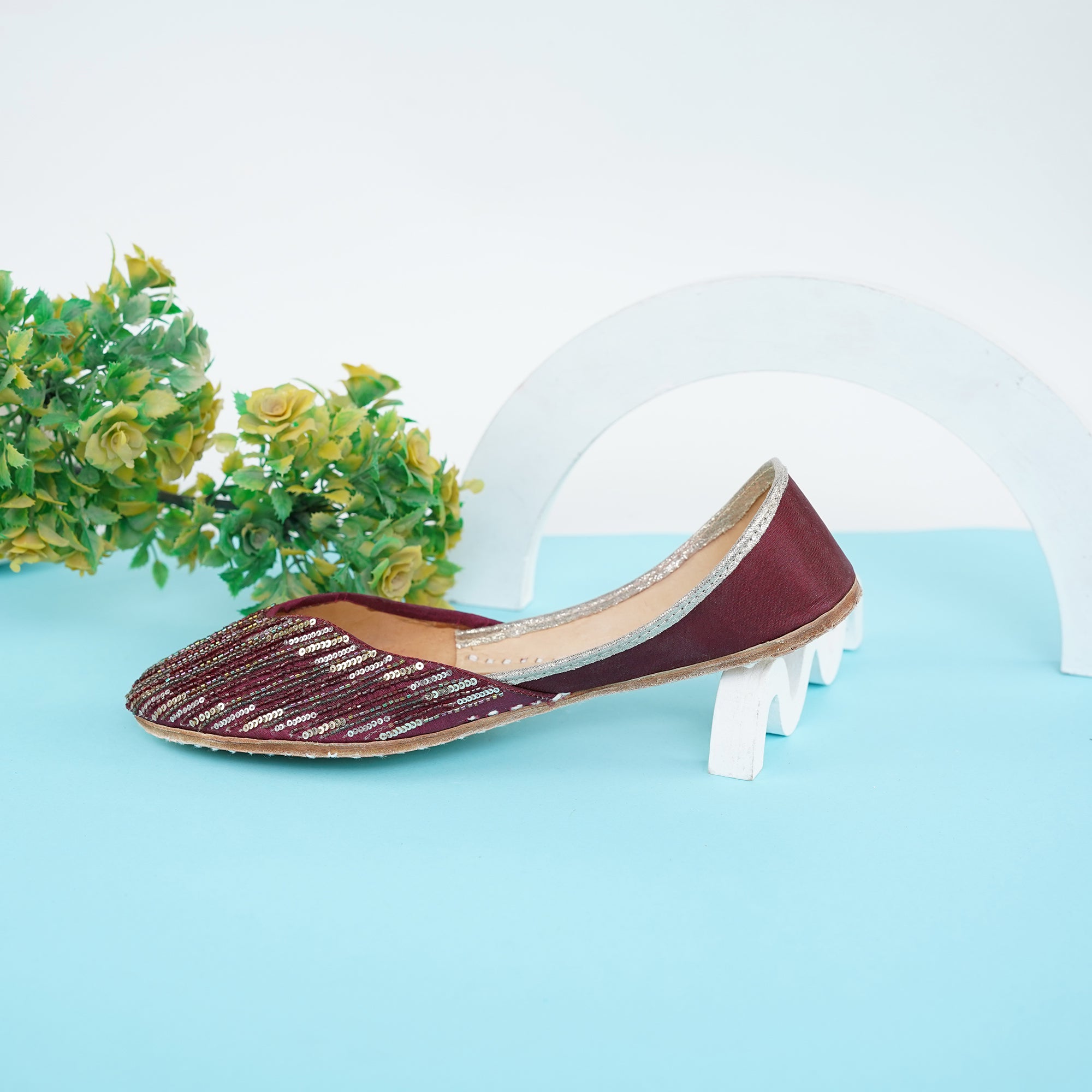 Maroon embalish lather Khussa