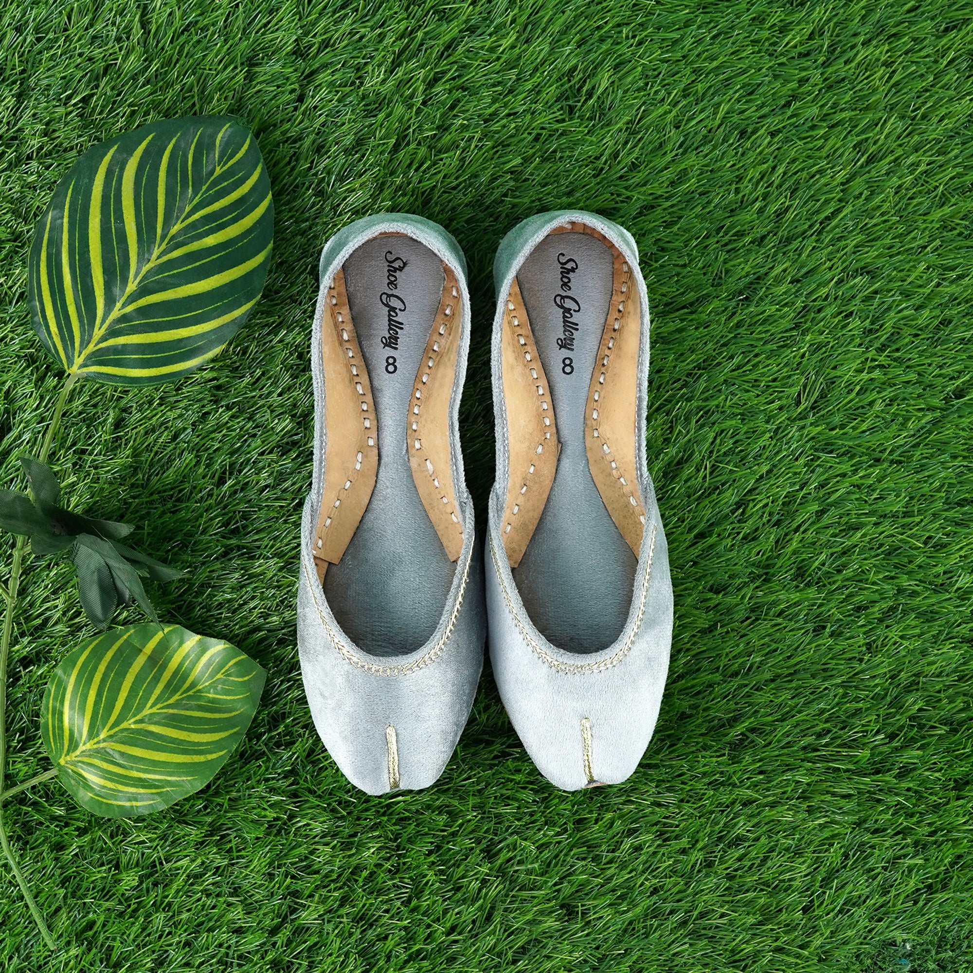 Grey Velvet Leather Khusa