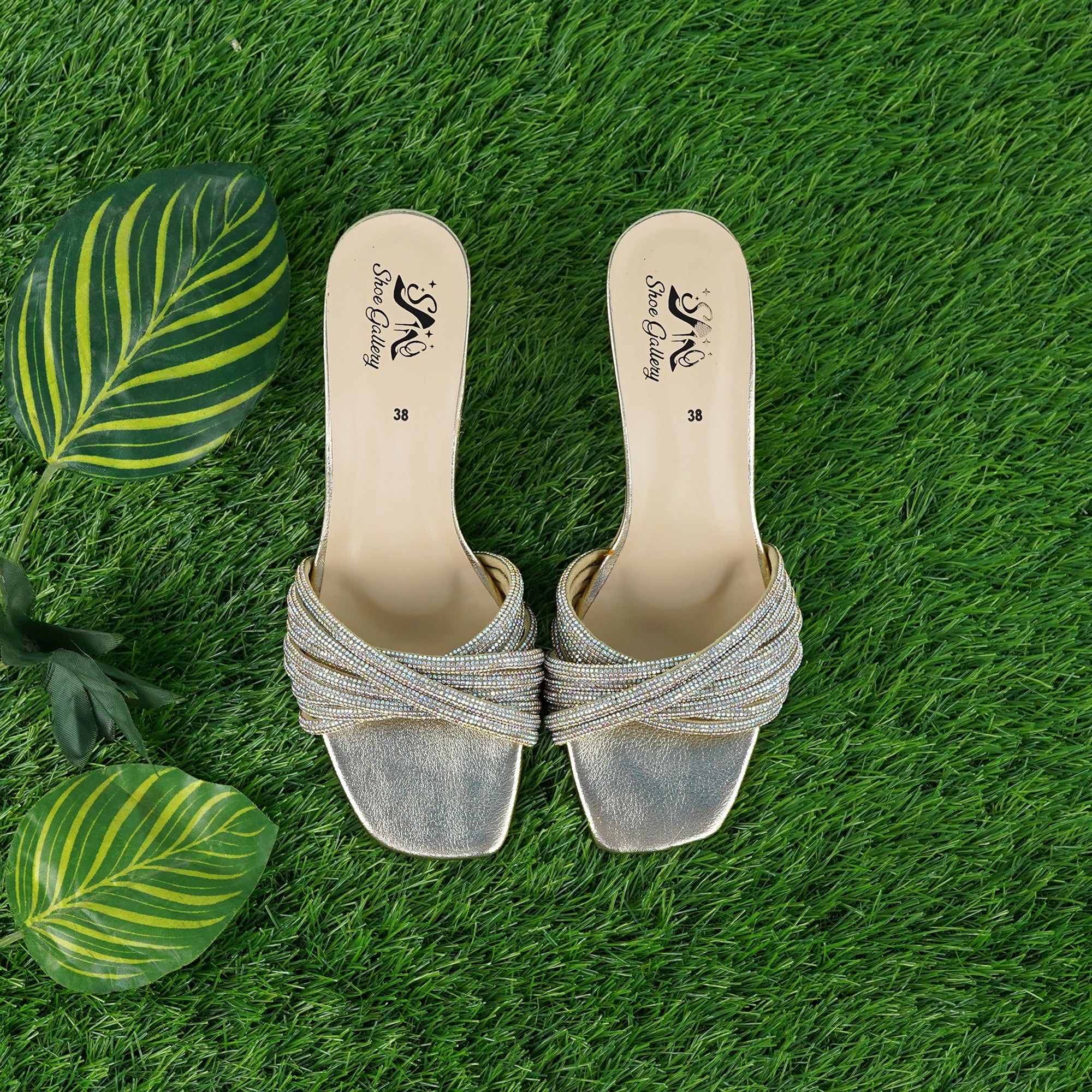 Golden Flora Slide Block Heel