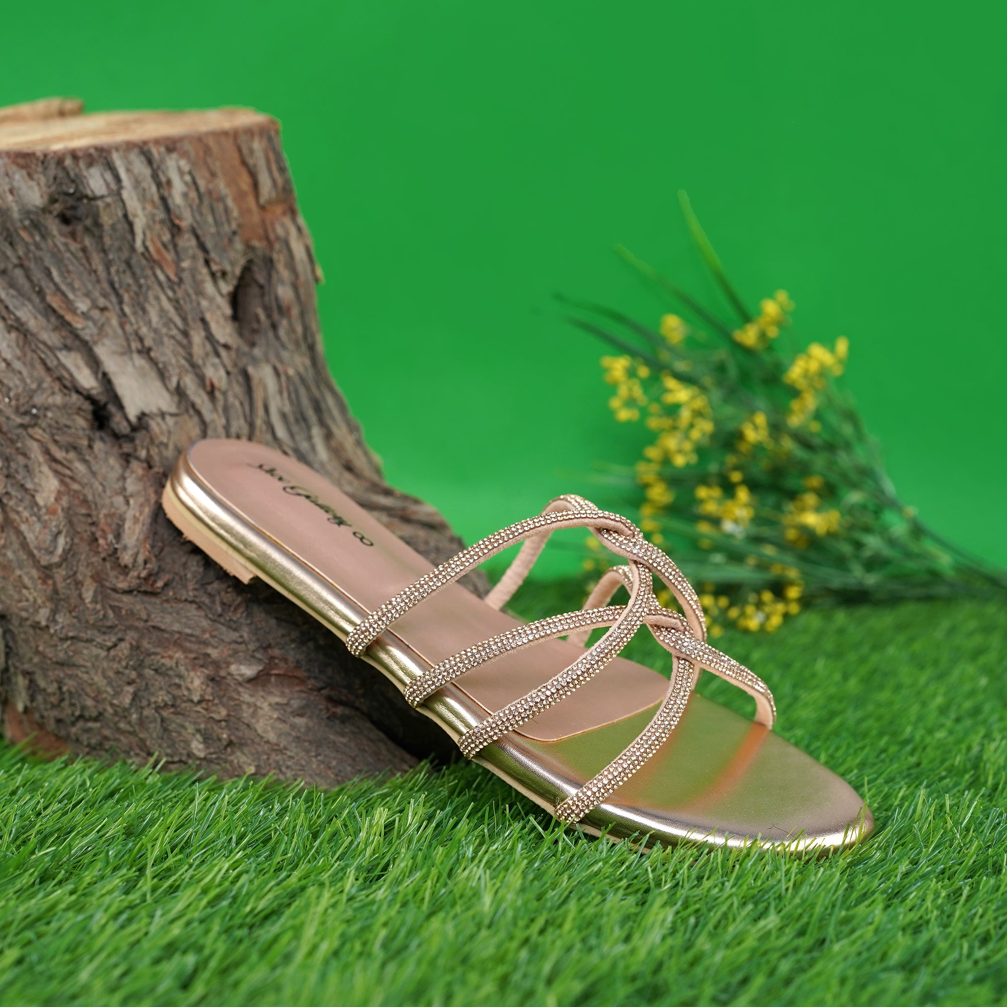 Gem-Embalish Peach Chain Chappal