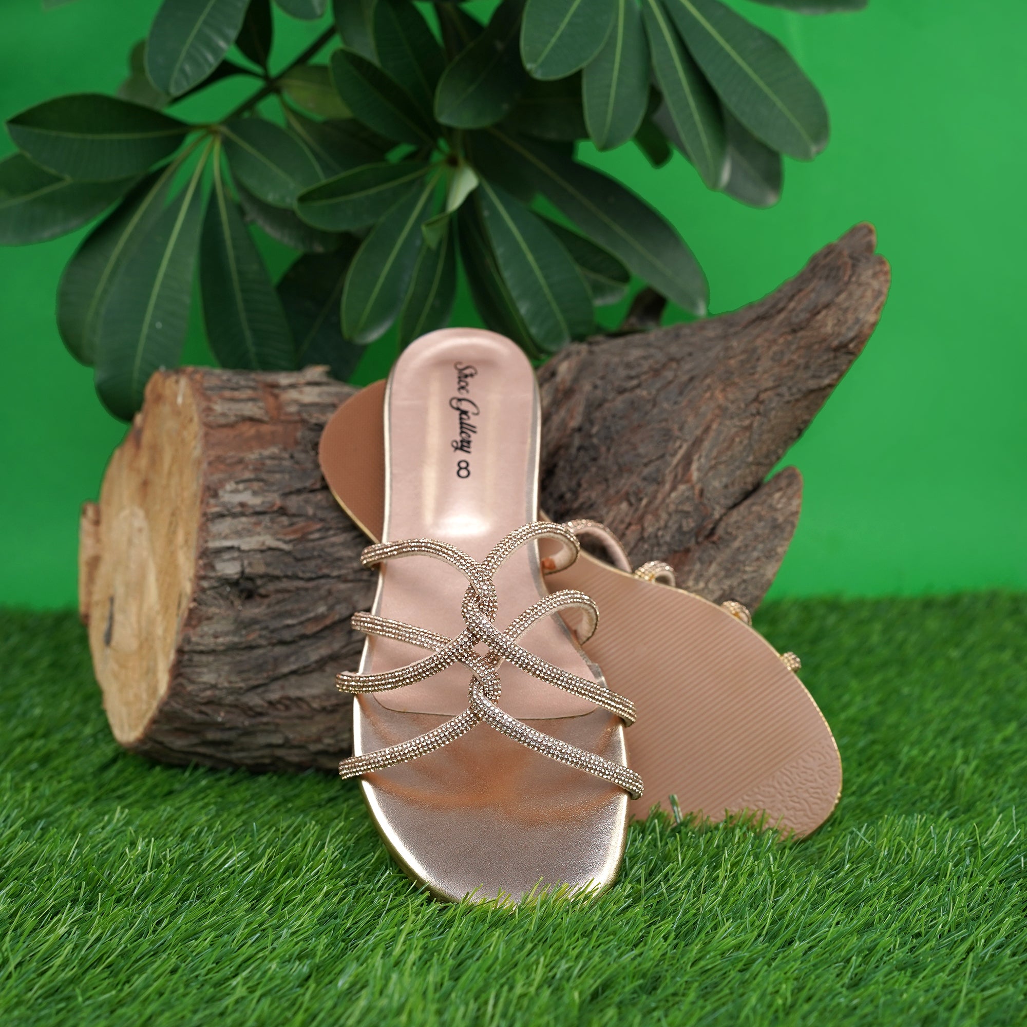 Gem-Embalish Peach Chain Chappal