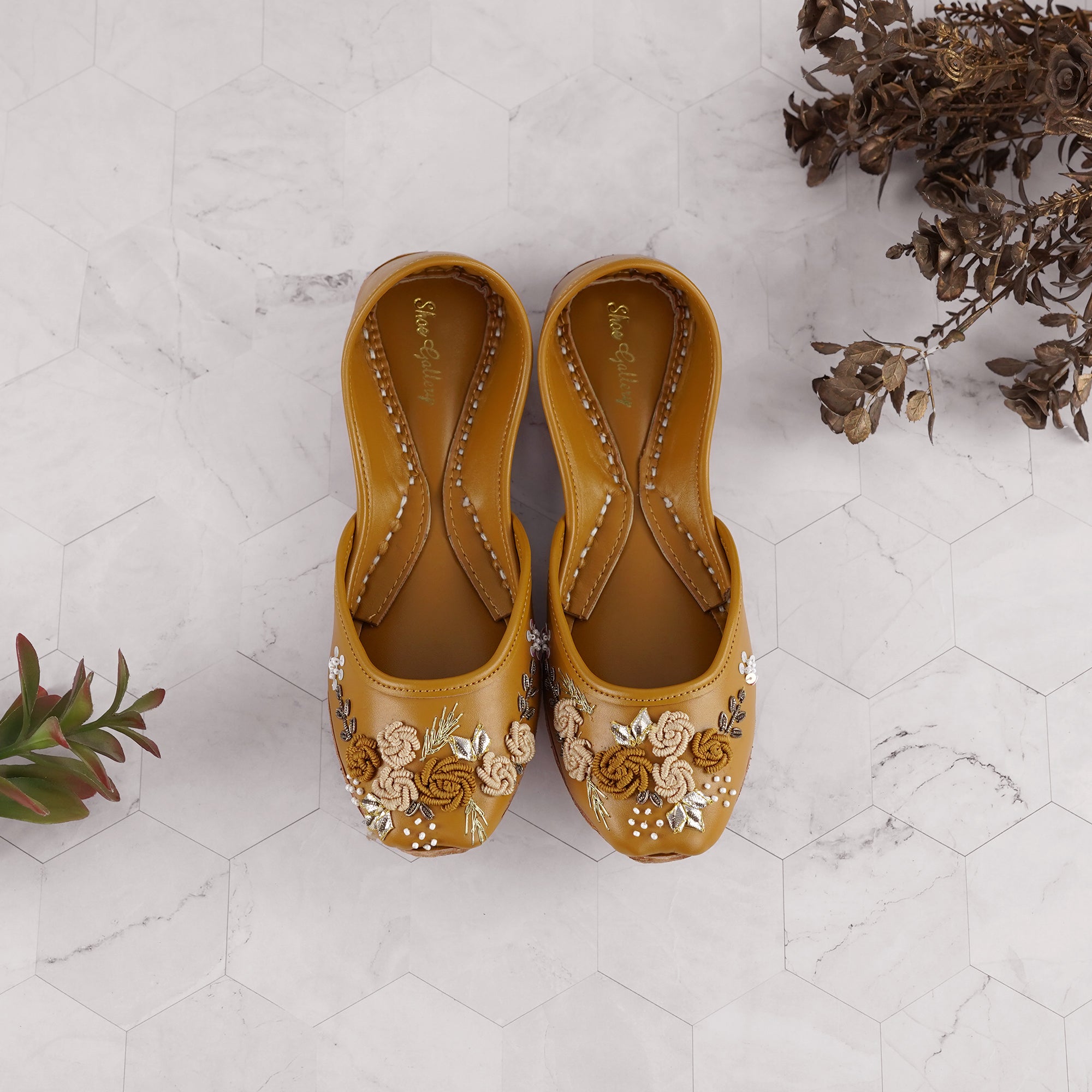 Mustard Vibrant Beaded embroided khussa