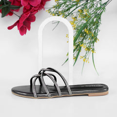 Gem-Embalish Black Chain Chappal