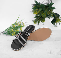 Gem-Embalish Black Chain Chappal