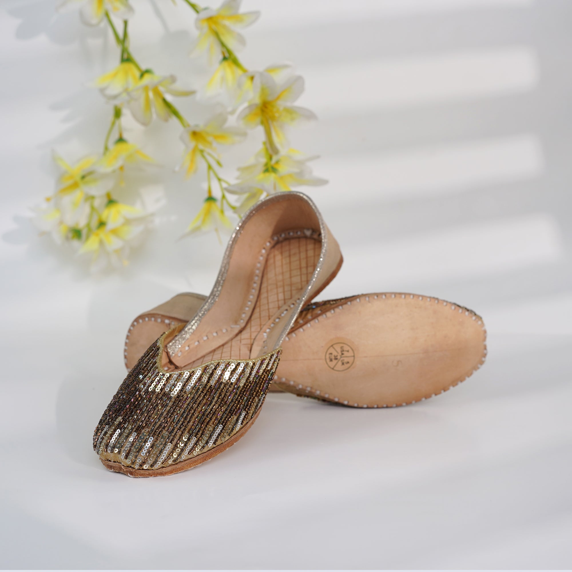 Golden embalish lather khussa