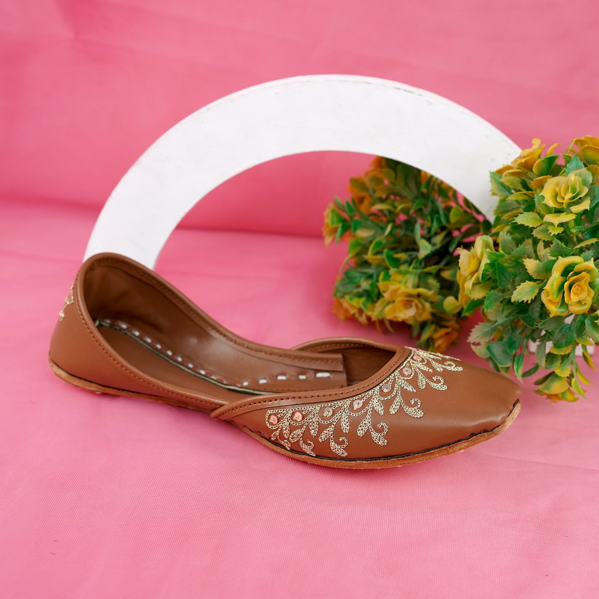 Brown Embroided lather khussa