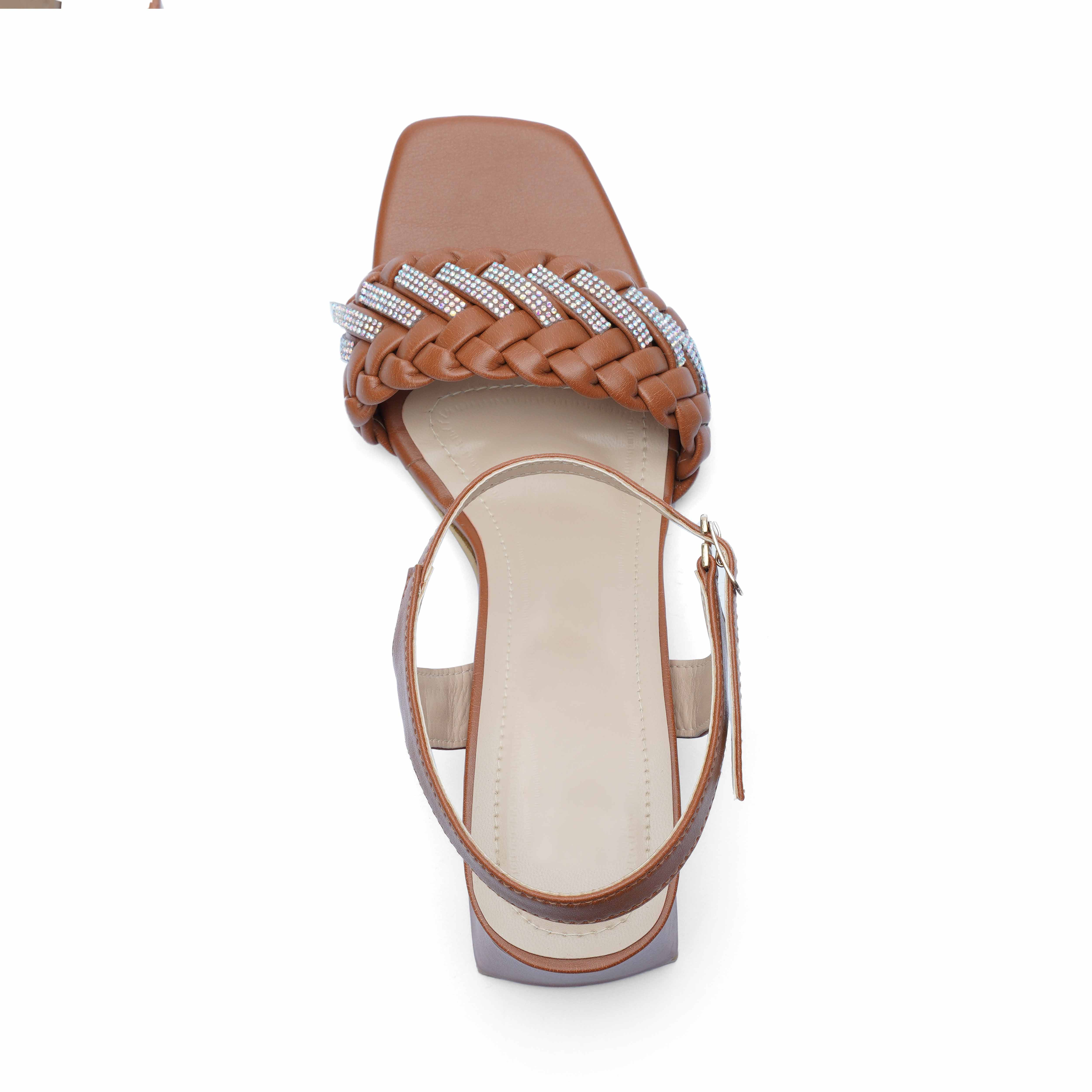 Chain Embellish Block Heel | Brown