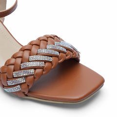 Chain Embalish Brown Block Heel