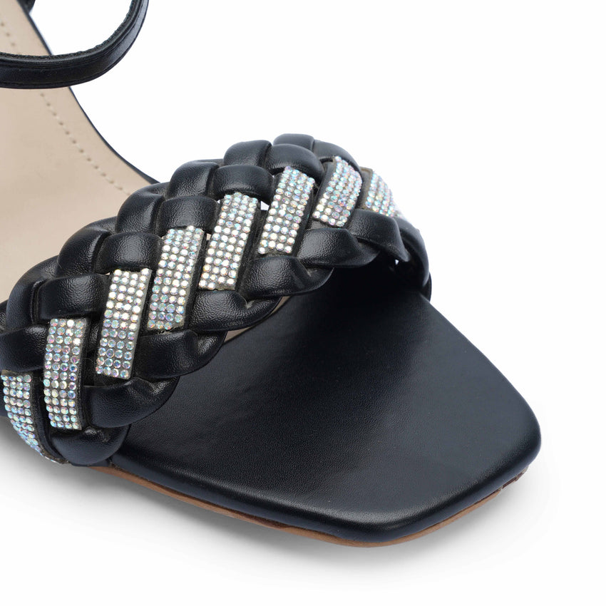 Chain Embalish Black Block Heel