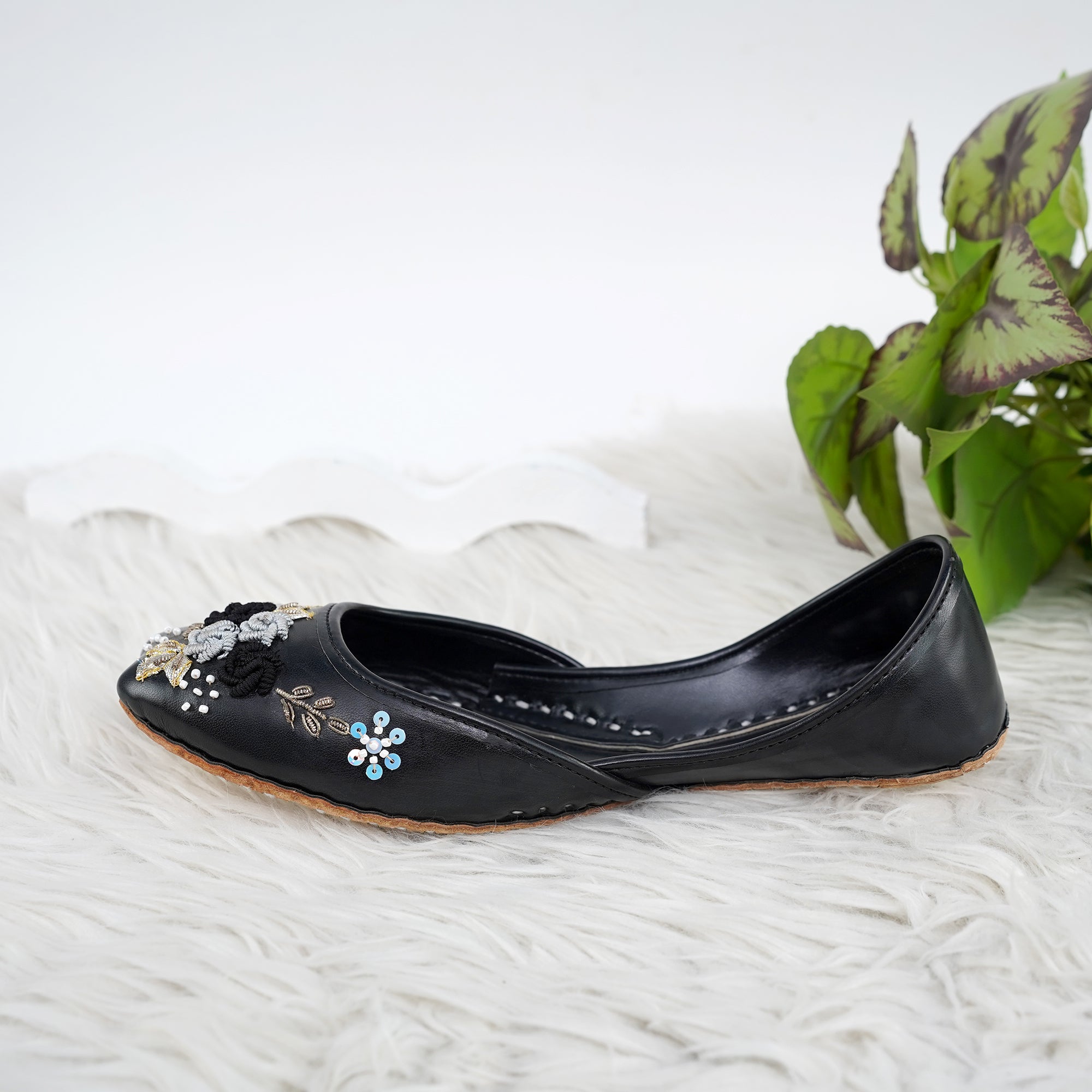 Black Vibrant Beaded embroided khussa