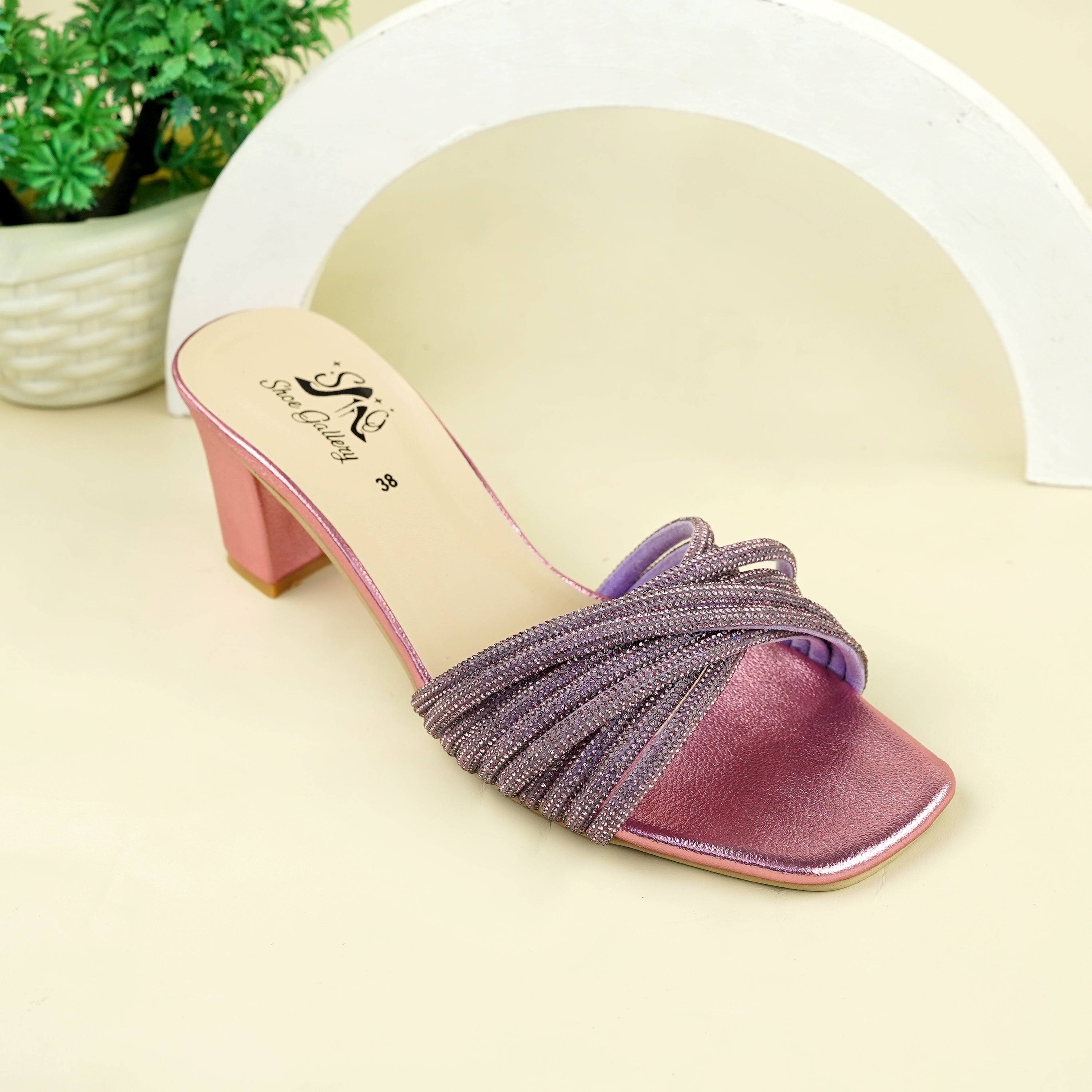 Pink Flora Slide Block Heel