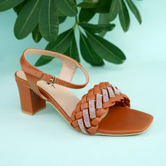 Chain Embalish Brown Block Heel