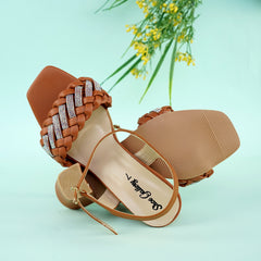 Chain Embalish Brown Block Heel