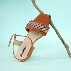 Chain Embalish Brown Block Heel