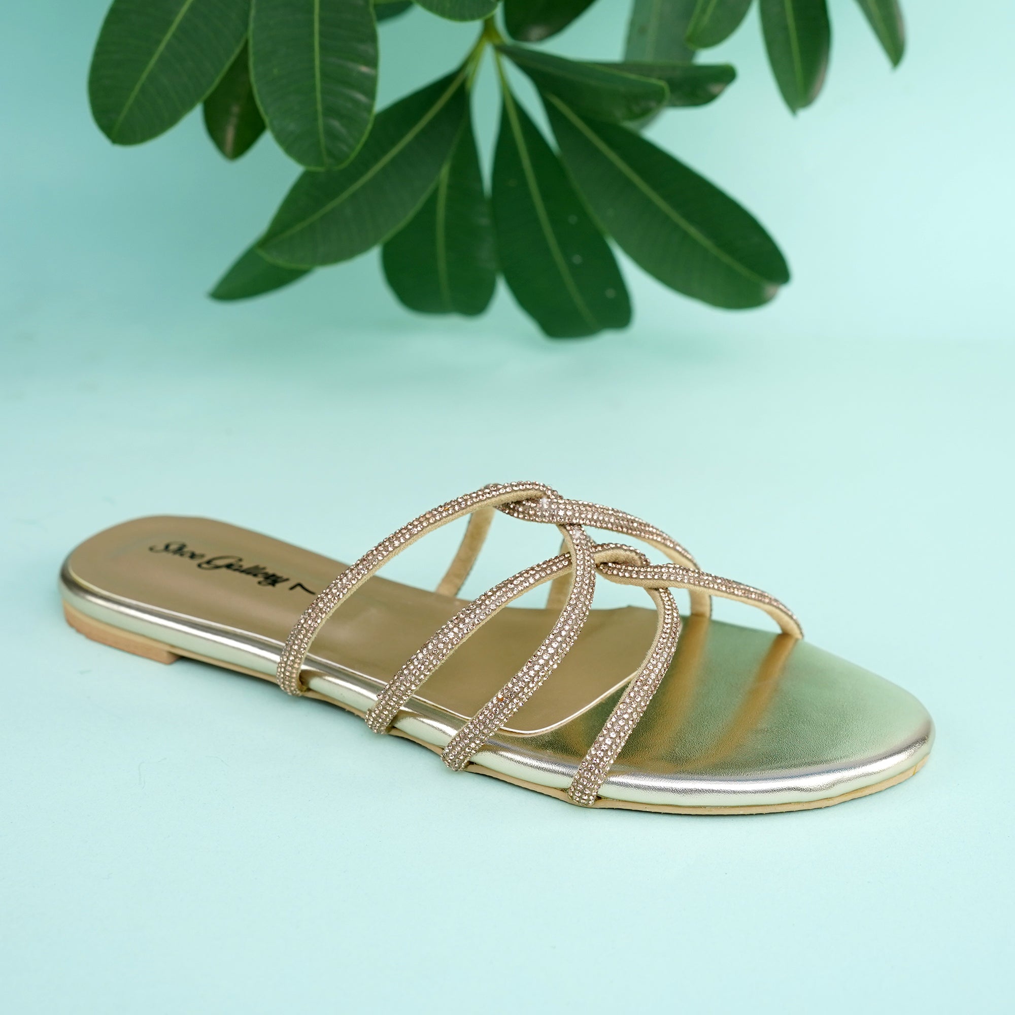 Gem-Embalish Golden Chain Chappal